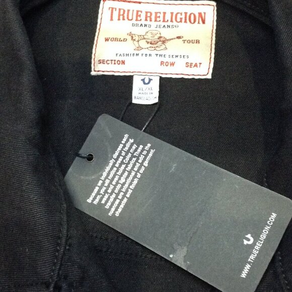 NWT True Religion XL Oversized Trucker Jkt; Black Denim; Old School, Embellished - Picture 5 of 9